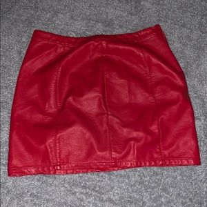 Red faux leather mini skirt
